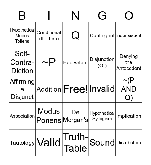 Propositional Logic Bingo Card