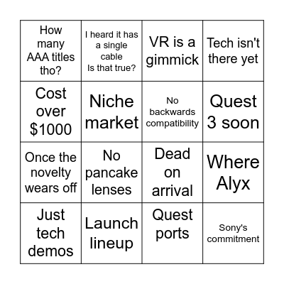 PSVR2 BINGO Card