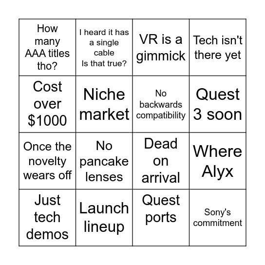 PSVR2 BINGO Card