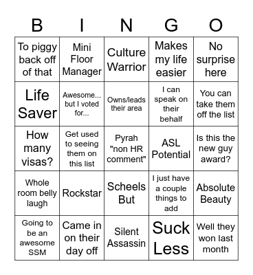 Buzz Word Bingo Card