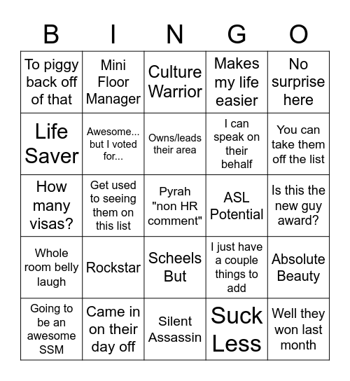 Buzz Word Bingo Card