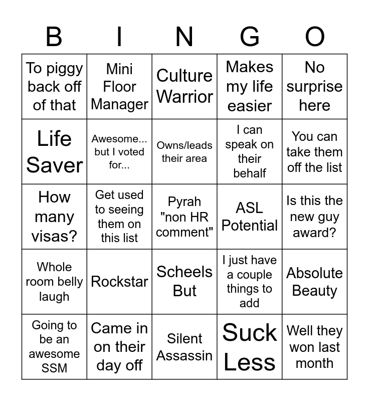 Buzz Word Bingo Card