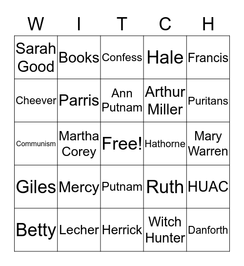 The Crucible Bingo Card