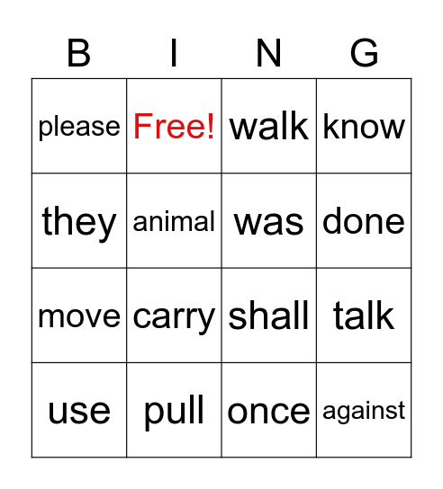 Level 2 Trick Words1-30 Bingo Card