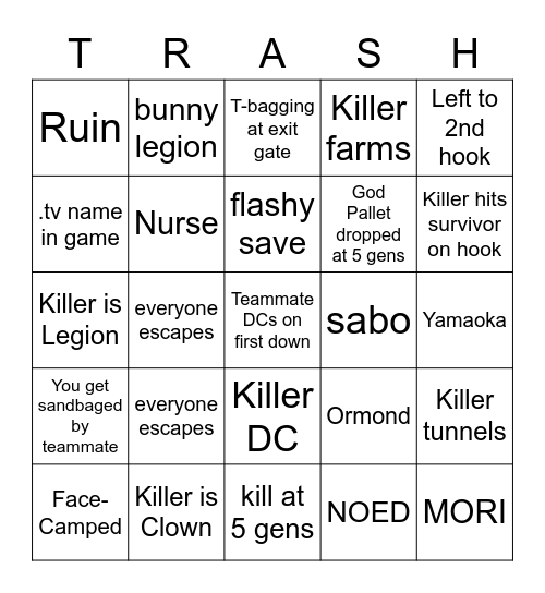 Ultimate DBD Bingo Card