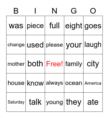 Grade 3 Trick Word Bingo Card