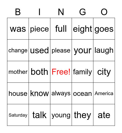 Grade 3 Trick Word Bingo Card