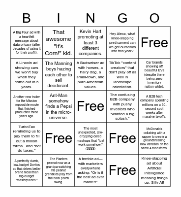 2023 Super Bowl Ads Bingo Card