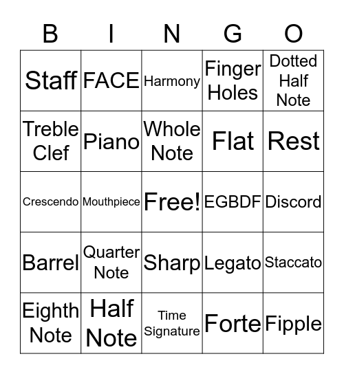 Tin Whistle Bingo Card
