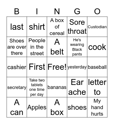 Post-Test Bingo Card