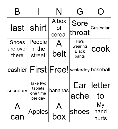 Post-Test Bingo Card