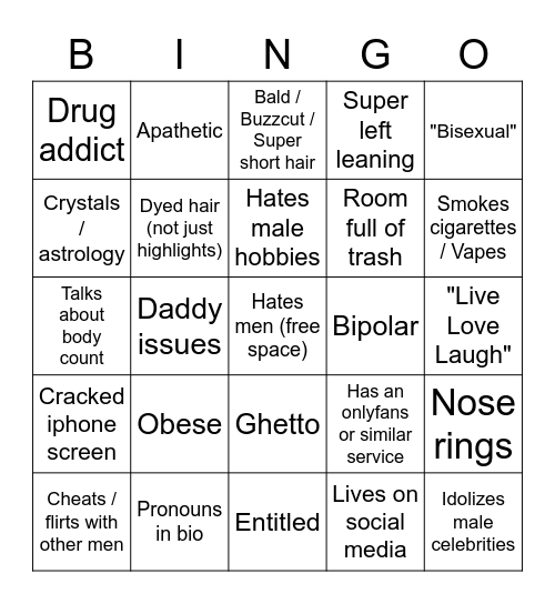 Women Red Flag Bingo Card