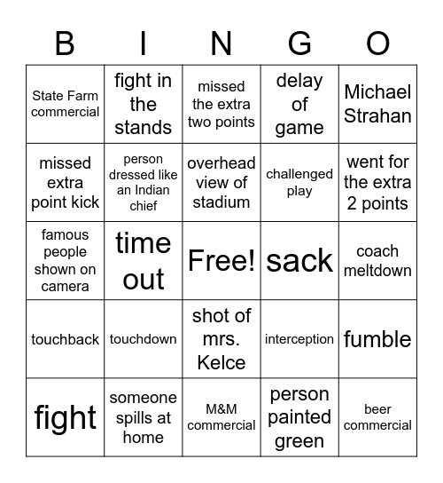 super bowl 2023 Bingo Card