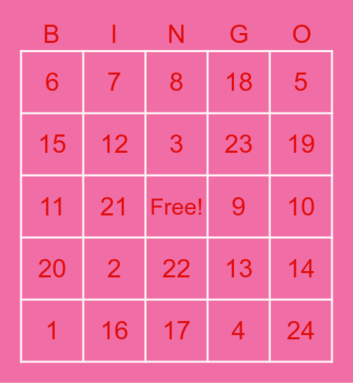 Valentines bingo Card