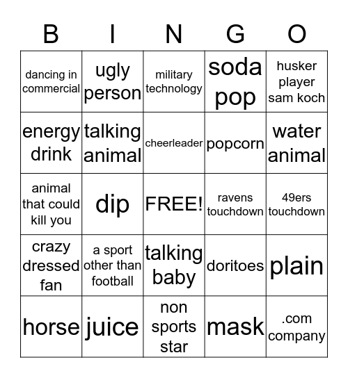 2013 superbowl ads Bingo Card