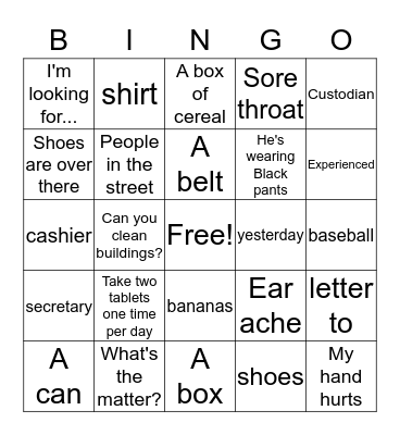 Post-Test Bingo Card