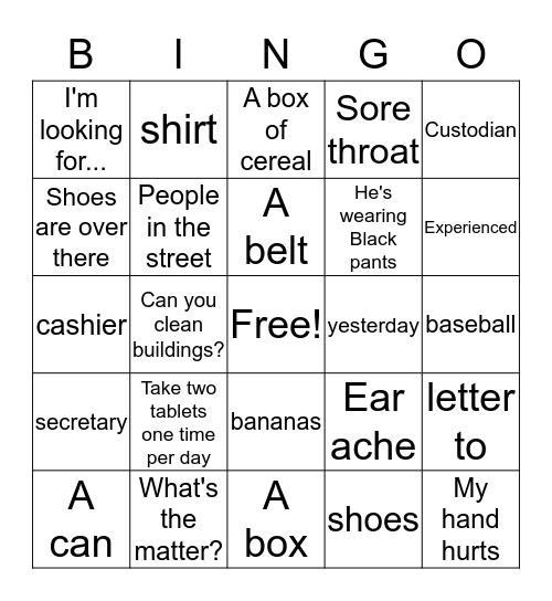 Post-Test Bingo Card