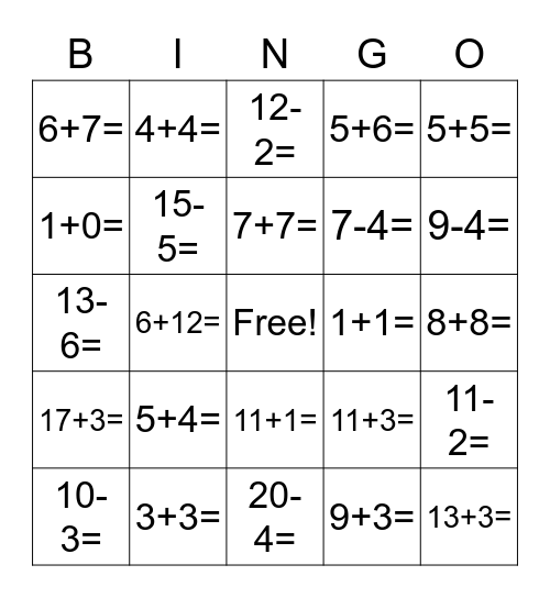 Math Bingo Equations Bingo Card