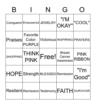 STEPHANIE'S PINK PARTY Bingo Card