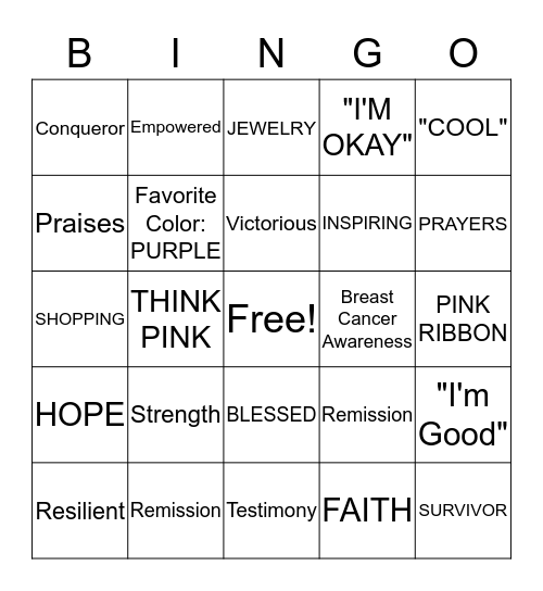 STEPHANIE'S PINK PARTY Bingo Card