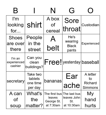 Post-Test Bingo Card