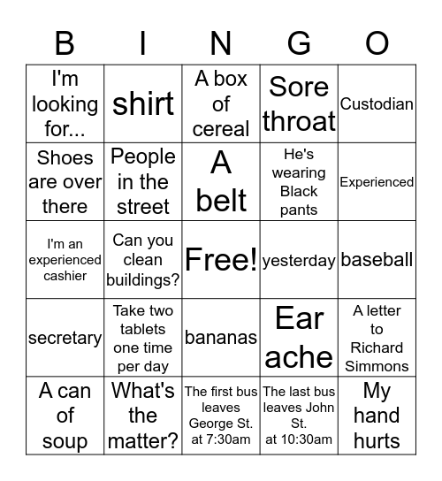 Post-Test Bingo Card