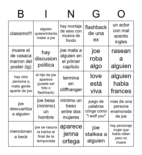 s4 you Bingo Card