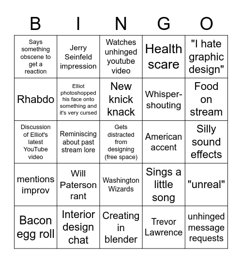 Elliot Stream Bingo Card