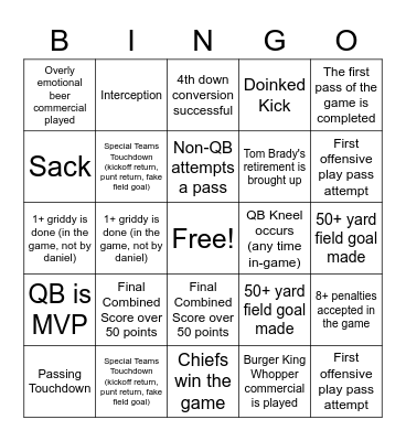 Superbowl Bingo Card