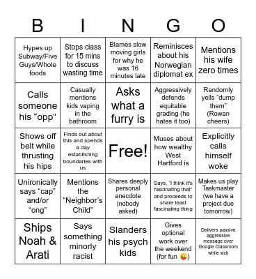 Boucher Bingo - G Bingo Card