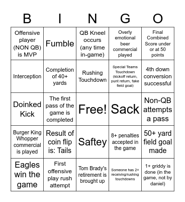 Superbowl Bingo Card