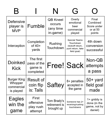 Superbowl Bingo Card