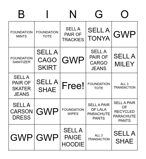 SUPRE Bingo Card