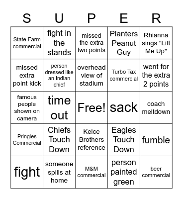 Super Bowl 2023 Bingo Card