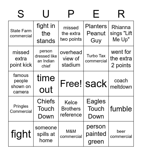 Super Bowl 2023 Bingo Card