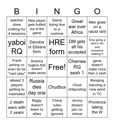 Maybe game Bingo Card