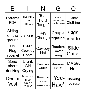 Parker McCollum Bingo Card