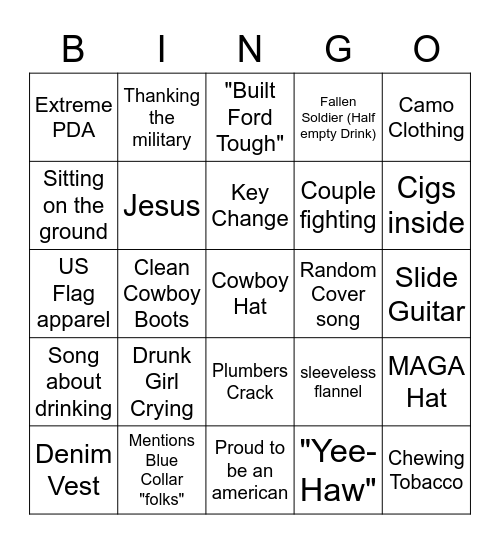 Parker McCollum Bingo Card