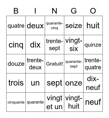 French Bingo Cards Bingo Card