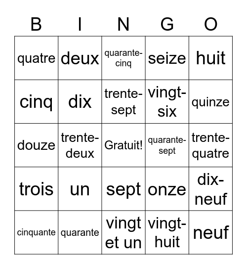 French Bingo Cards Bingo Card