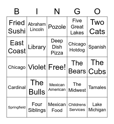 About Me Bingo Card