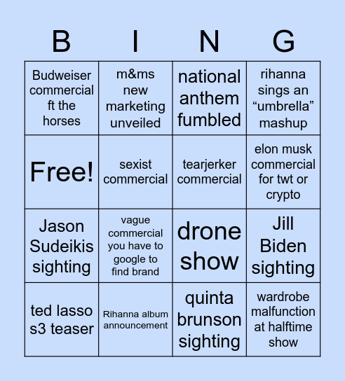 Superb Owl BINGO Card