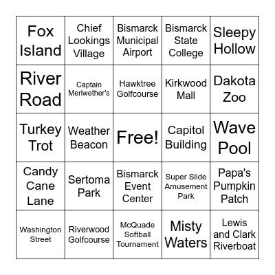 Bismarck Area Bingo Card