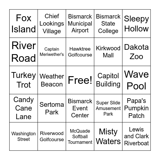 Bismarck Area Bingo Card