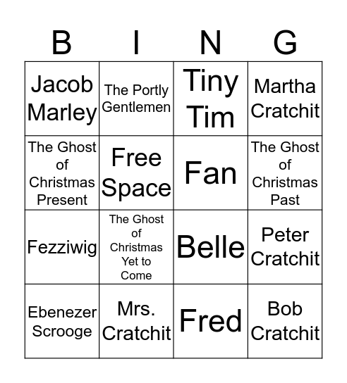 A Christmas Carol Bingo Card