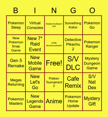 Pokemon Presents Bingo Card