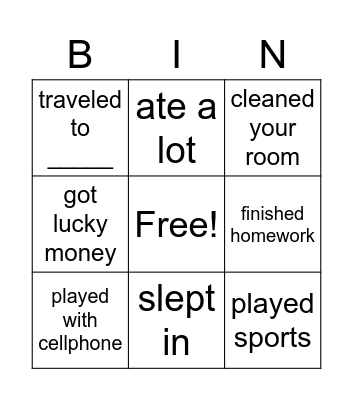 Winter break Bingo Card