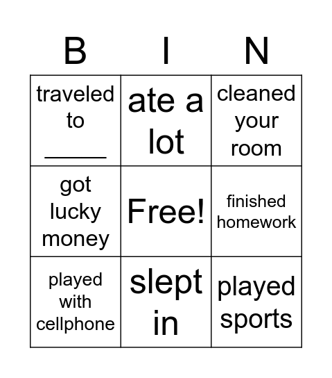 Winter break Bingo Card