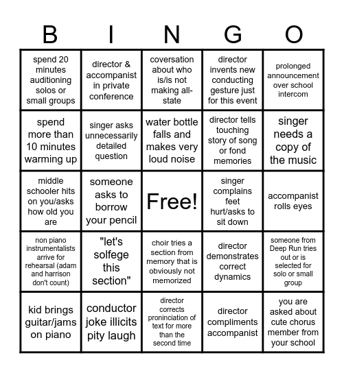 District Chorus BINGO Card