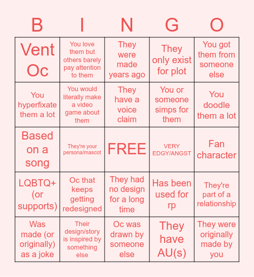 oc bingo!! Bingo Card